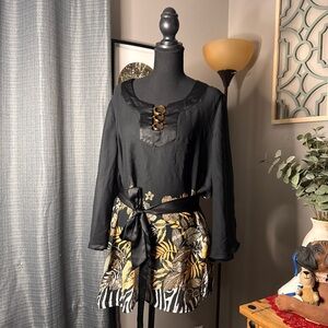 Black and Gold Women's Blouse with Belt